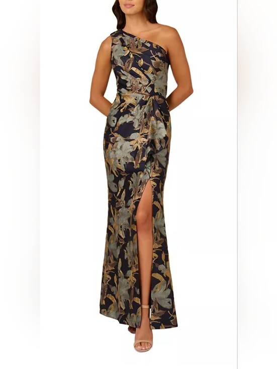 Adrianna Papell Dresses & Skirts - Adrianna Papell 24W Jacquard Floral Evening Gown in Navy and Gold AP1E211592